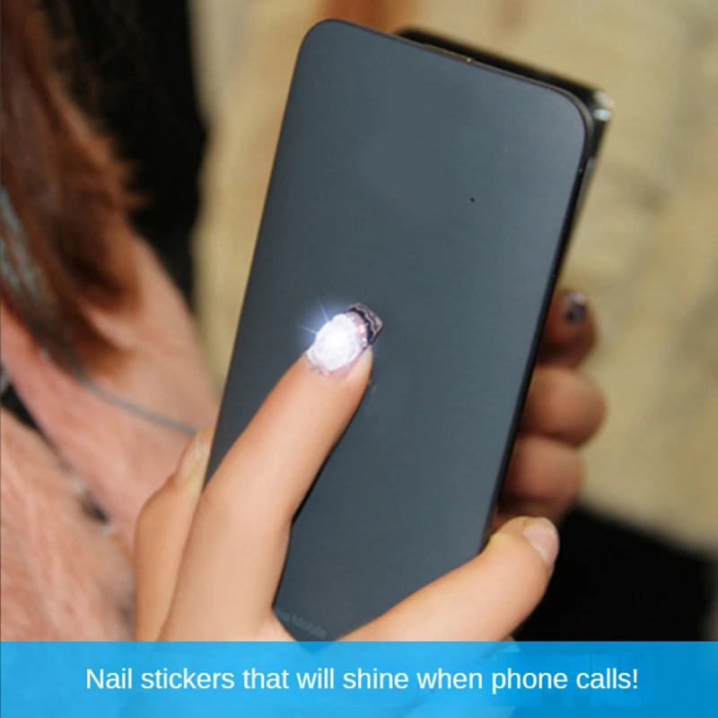 5Pcs NFC Flash Nail Sticker LED Bare Chip Intelligent Luminous Nail Lamp Nail Sticker Enhancement, Yellow Light