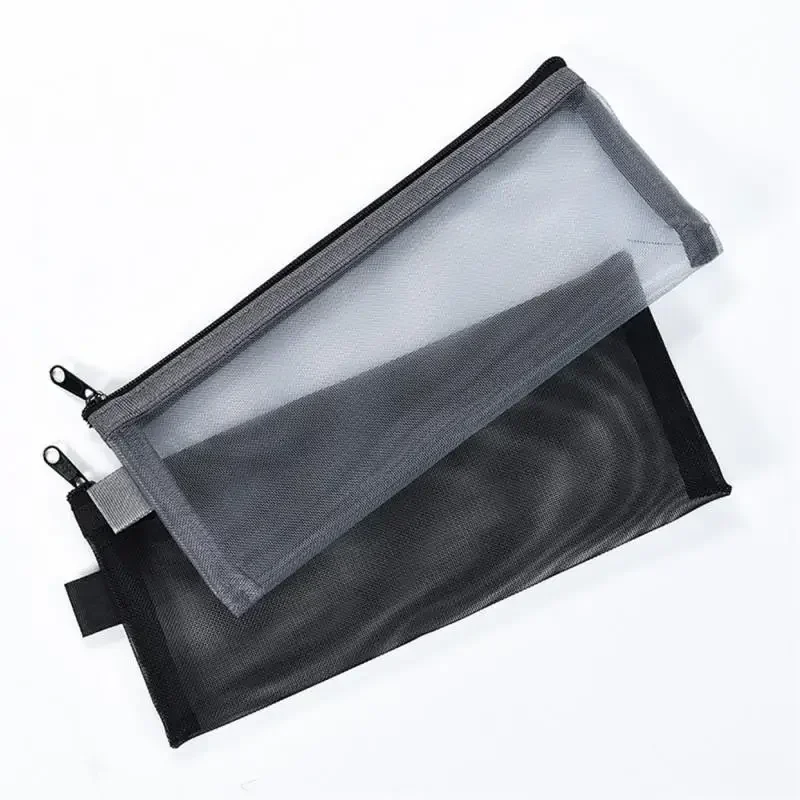 Simple Transparent Zipper Pencil Case Mesh Cosmetic Storage Bag Clear Stationery Bag Nylon Makeup Pouch Portable Travel Handbag