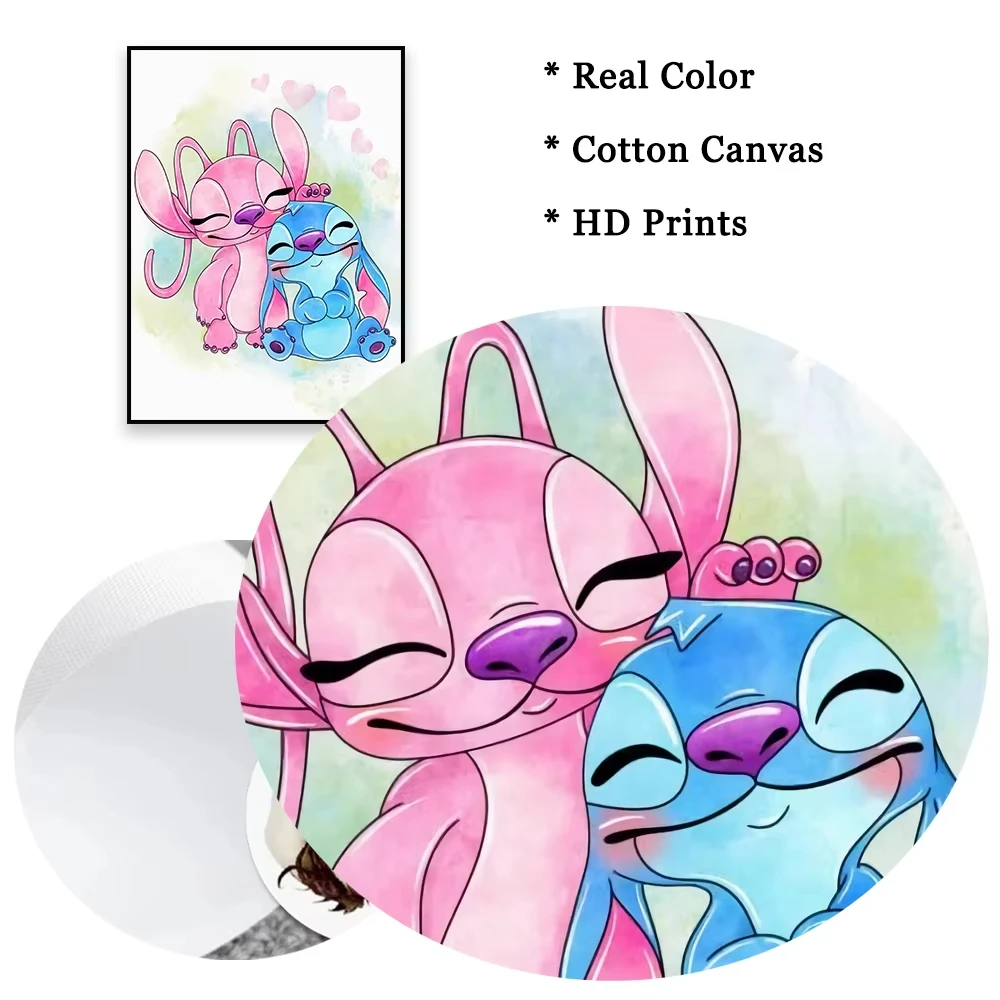 ديزني ليلو وستيتش ملصق قماش اللوحة الحضانة المائية الفن يطبع الفيلم الكلاسيكي طباعة غرزة الاطفال ديكور غرفة نوم هدية