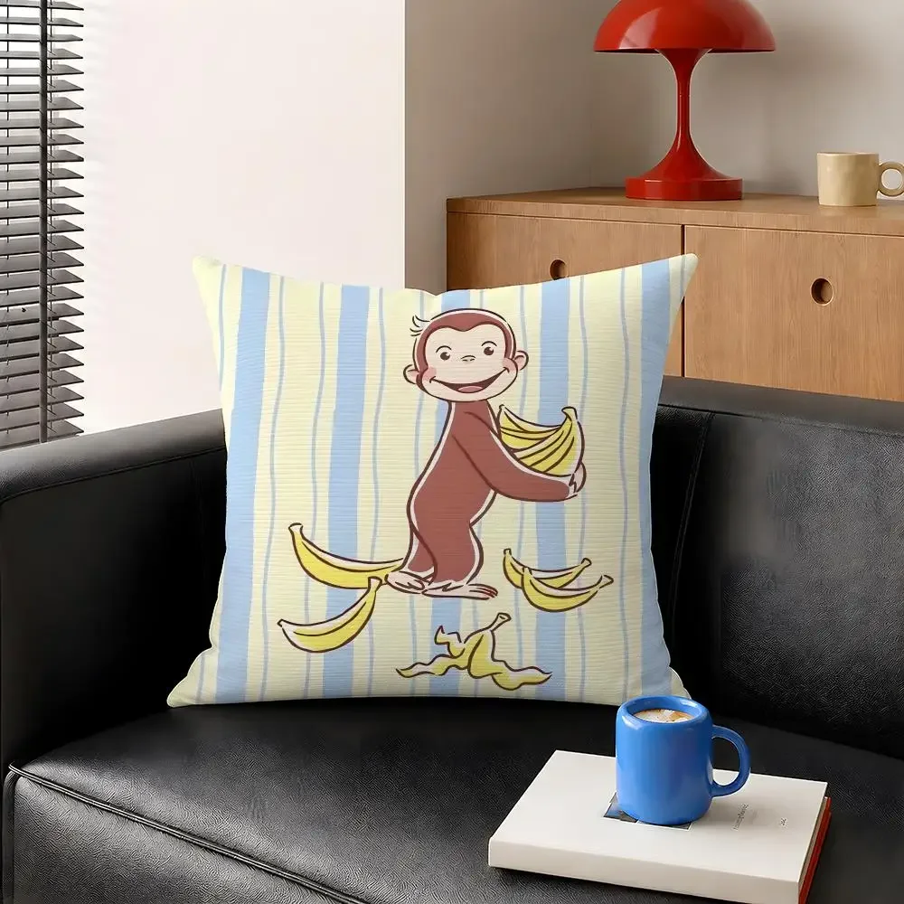 Cartoon Curious George Man with the Hat Cushion Cover Decorative Pillowcase Soft Short Plush Cozy Durable Sofa Home Decor Items