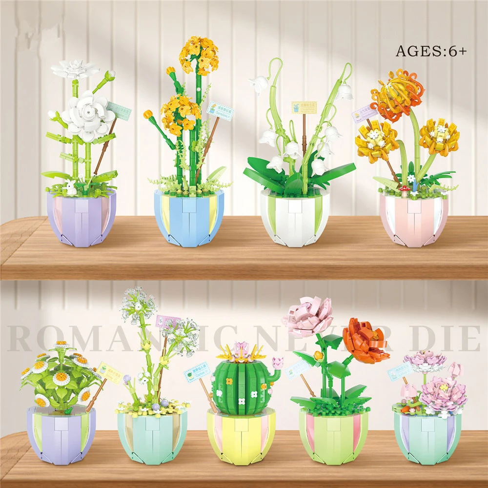 

Flower Building Blocks Kids Toys Diy Particle Bouquet Plastic Models Mini Bricks Assembled Games Home Deco Children Gift