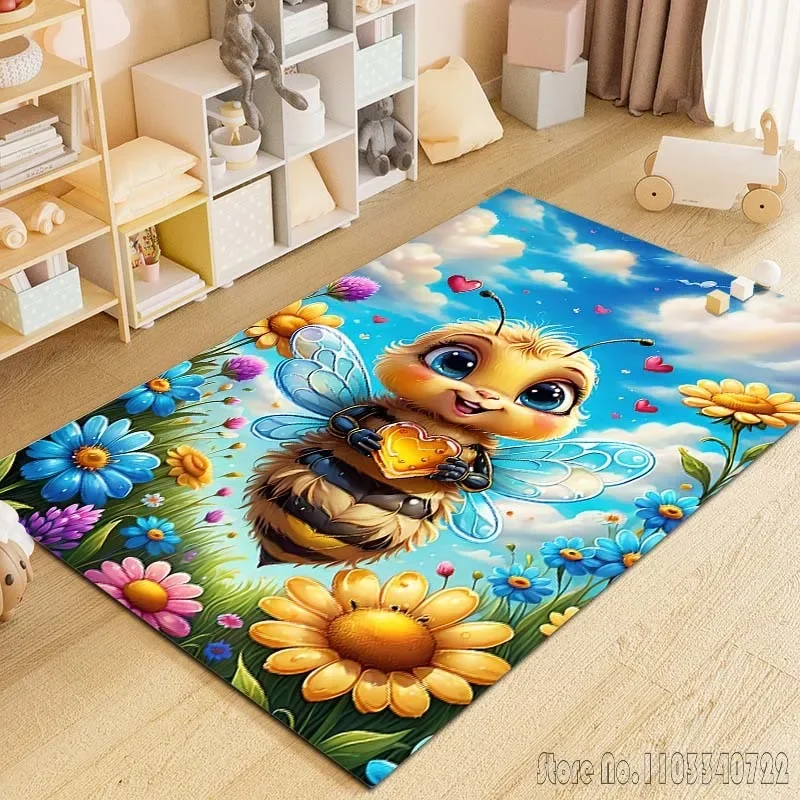 

Cartoon Cute Bee Printing Carpet for Living Room Bedroom Sofa Doormat Decor Kids Play Area Rug Non-slip Floor Mat Gift