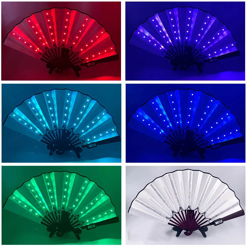 App Bluetooth Portable Rave LED Light up Fan Luminous Disco Fan Dance Performance Props Flash Folding Fan Rechargeable