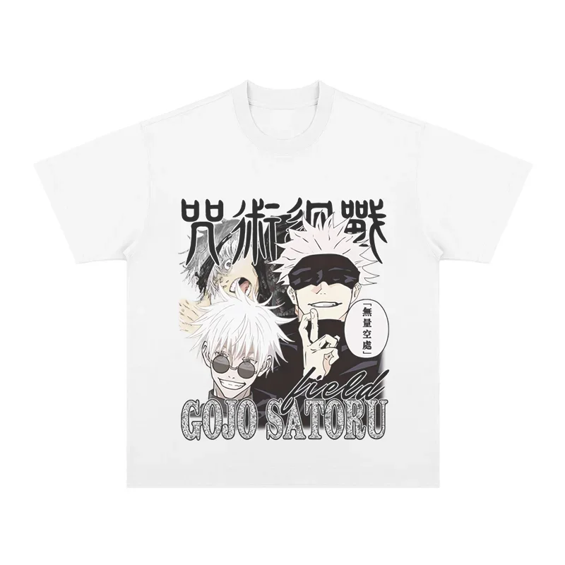 Gewassen Retro T-Shirt Amerikaanse Hiphop Spell Anime Losse Drijvende Wereld Geschilderde Katoen Zomer Mannen En Vrouwen Korte Mouwen Tij