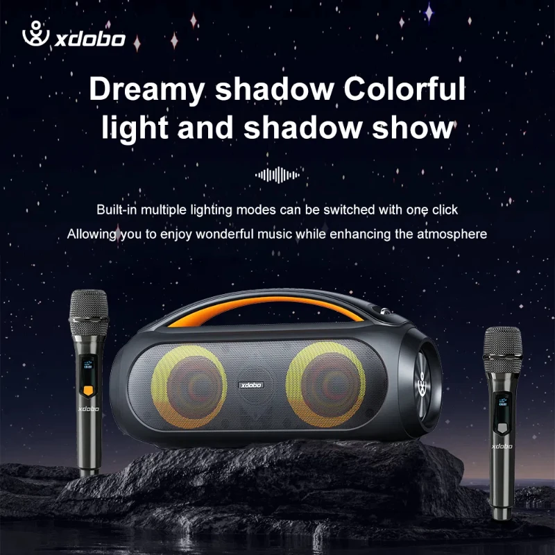 XDOBO Vibe Plus 가라오케 고출력 80W HI-FI 휴대용 고품질 서브 우퍼 블루투스 5.3 야외 방수 스피커 RGB 조명