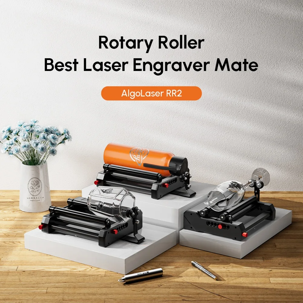 

AlgoLaser Rotary Roller For Laser Engraver Cutter Y-axis 360° Rotating Adjustable Width Height for Engraving Cylindrical Objects