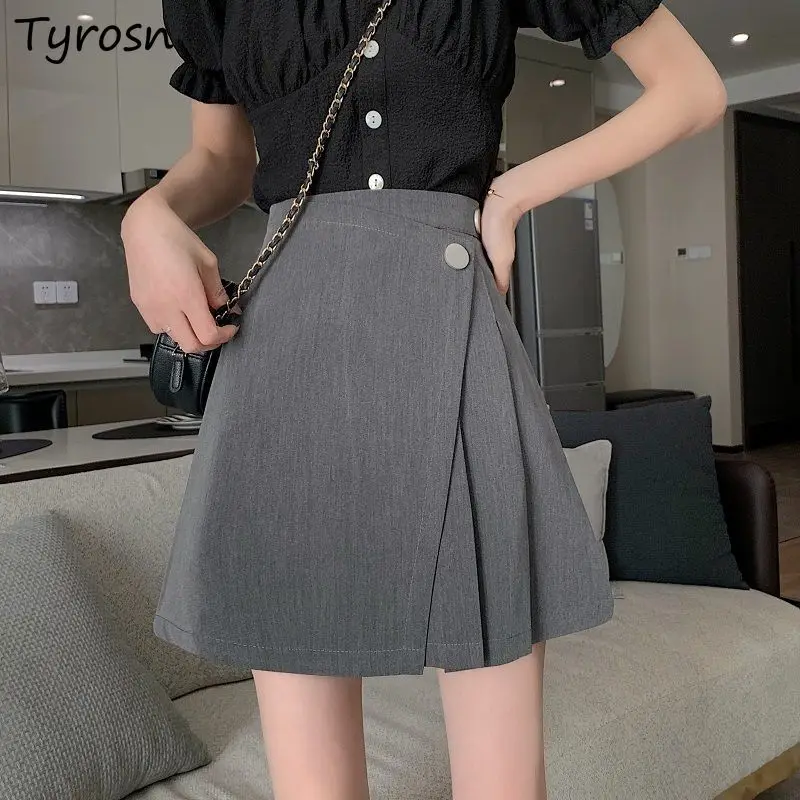 

Skirts Women Design Folds Asymmetrical Elegant Summer All-match Daily Ladies Korean Style Office Fashion Mini Faldas Empire Cozy