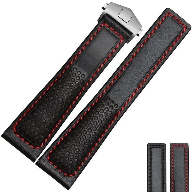 19mm 20mm 22mm genuine leather watch strap for tag heuer Carrera Monaco F1 watch band black red men\'s folding buckle bracelet