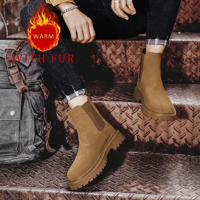 

Men's genuine leather boots Retro fashion British style Business work and office Outdoor warmth for autumn and winter Hot New