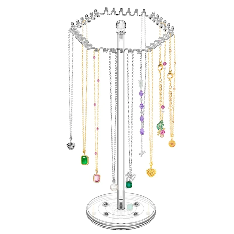 

Acrylic Necklace Organizer Rotating Necklace Holder Hanger Clear Jewelry Organizer Display Stand With 36 Hooks