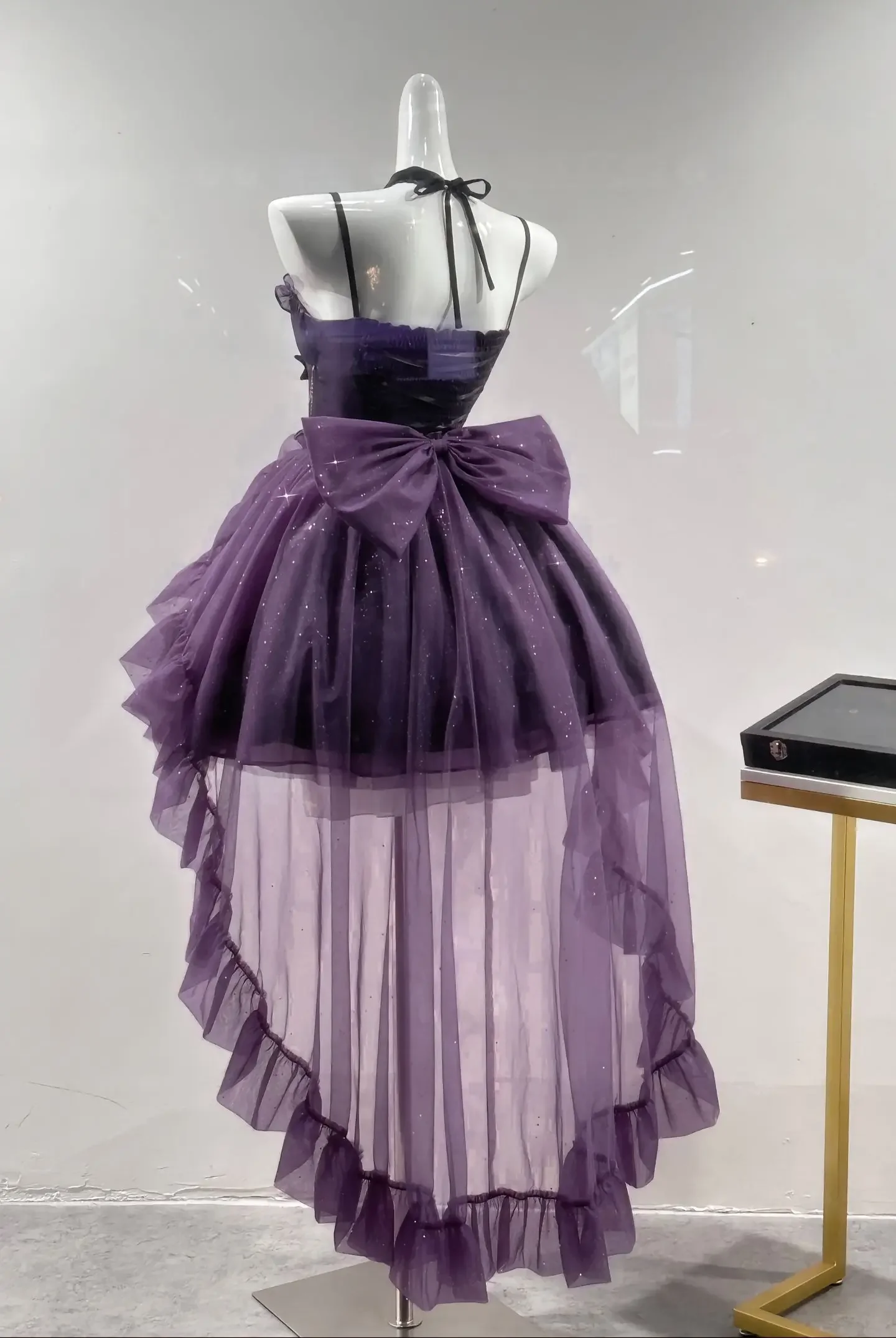 Daily Sweet Lolita Purple Mini Dress Cute Sexy Strapless Sling Slim Ball Gown Dress for Women Bow Lace Up Kawaii Summer Dress