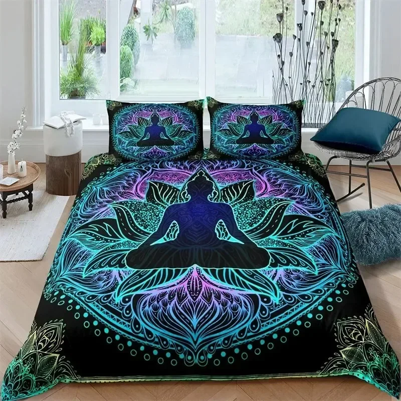 Bohemian Chakra Meditation Duvet Cover Relax Theme Yoga Bedding Set Exotic Mandala Lotus Comforter Cover Full King Bedroom Decor