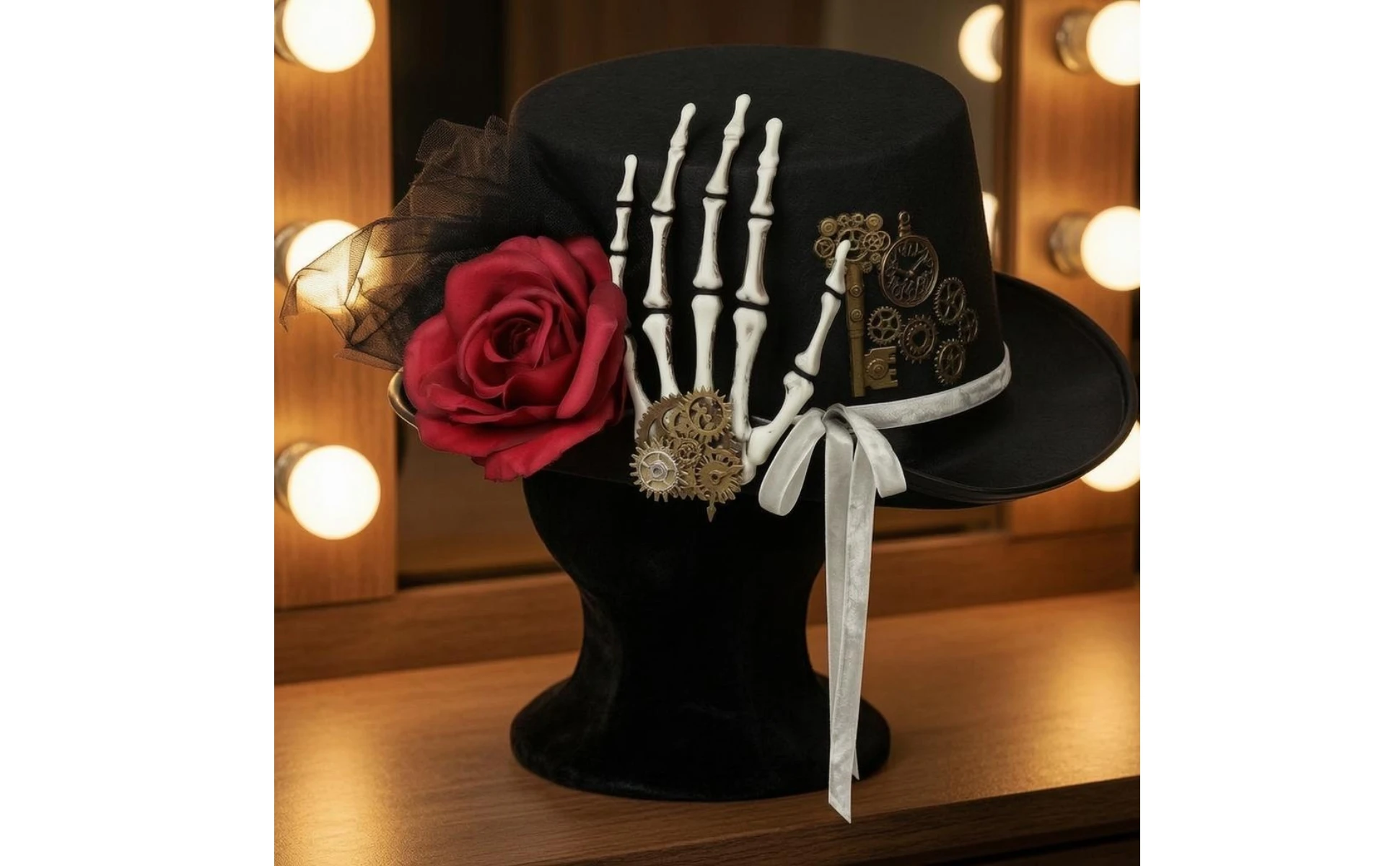 Gothic Steampunk Hat Gear Accents Gothic Top Hat Headwear Tulle Trim Gothic Steampunk Hat Gear Accents Gothic Top Hat Headwear Tulle Trim