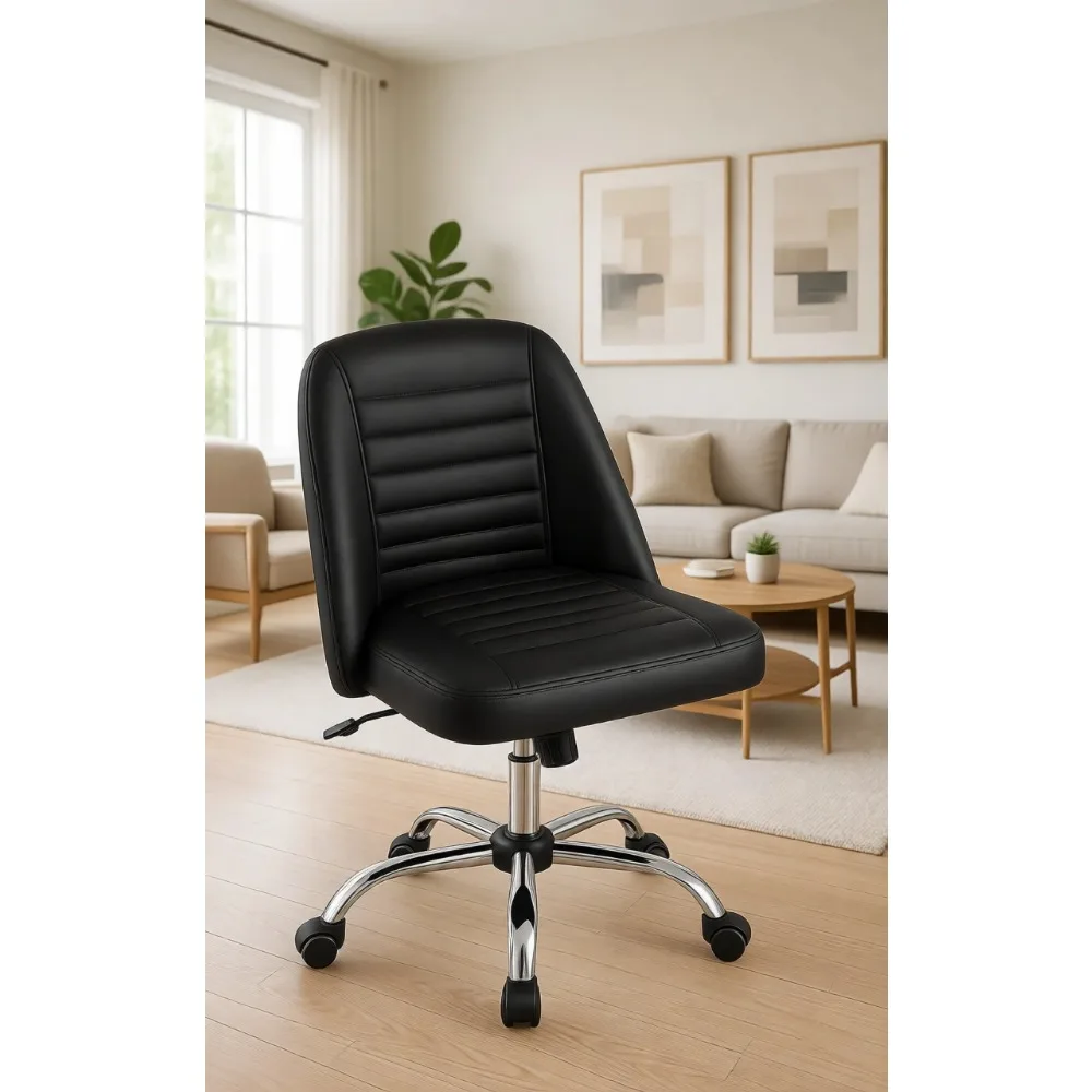 Adjustable Swivel Faux Leather Armless Desk Chair for Vanity, Sewing, or Office Desks