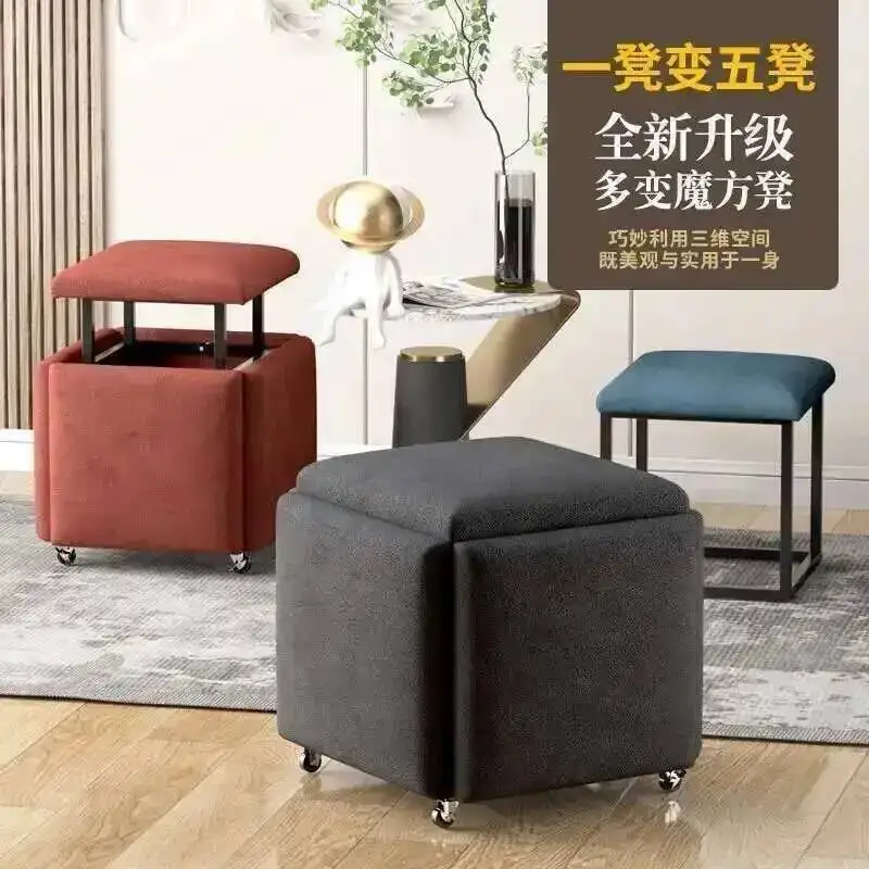 

Minimalist Versatile Bench 5-in-1 Cube Storage Stool, for Home, Trendy Multifunctional Ottoman for Living Room and Sofa