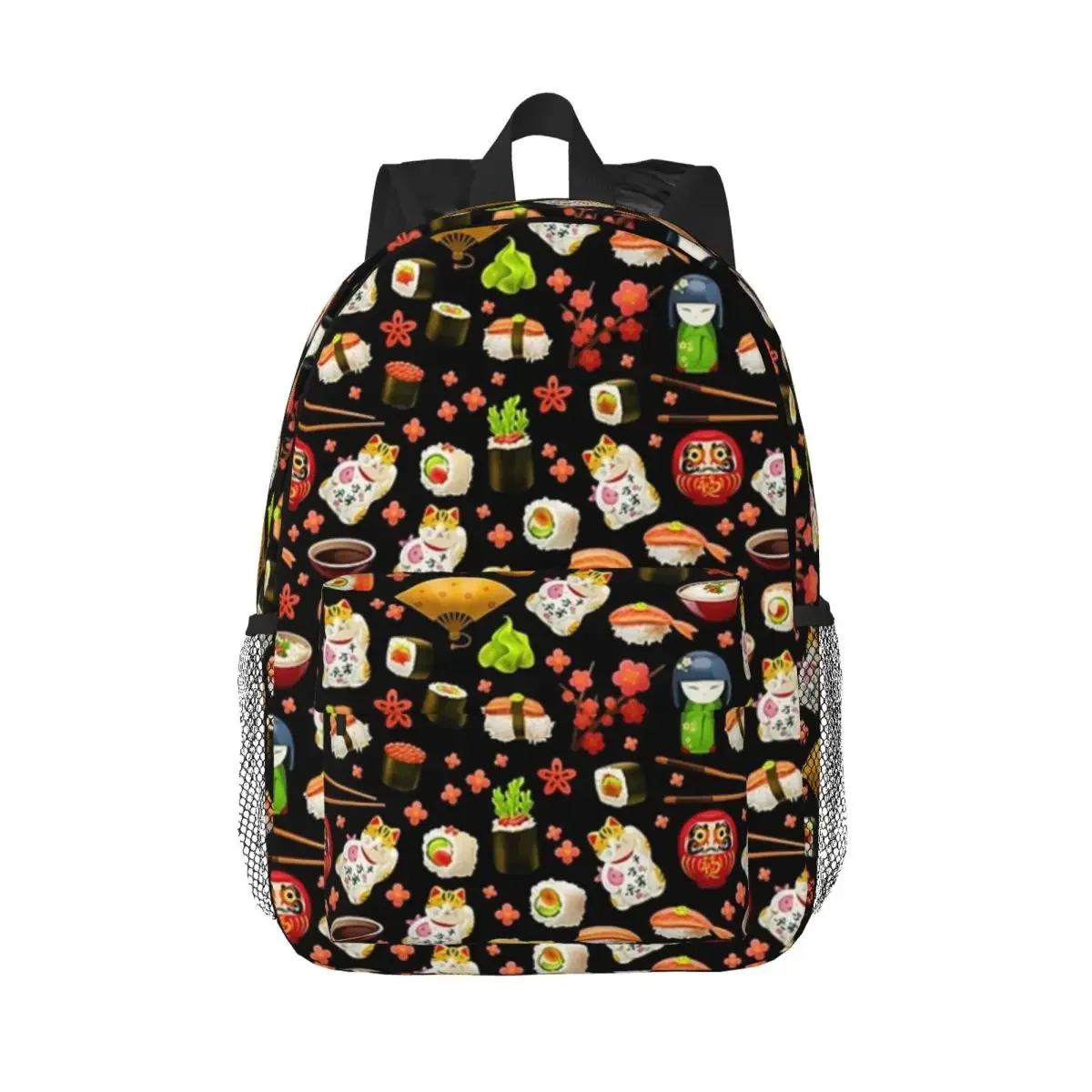 Black Sushi Love Japanese Sushi Pattern By Moose Disco Backpack Bookbag Cartoon Student School Bags Travel Rucksack Shoulder Bag