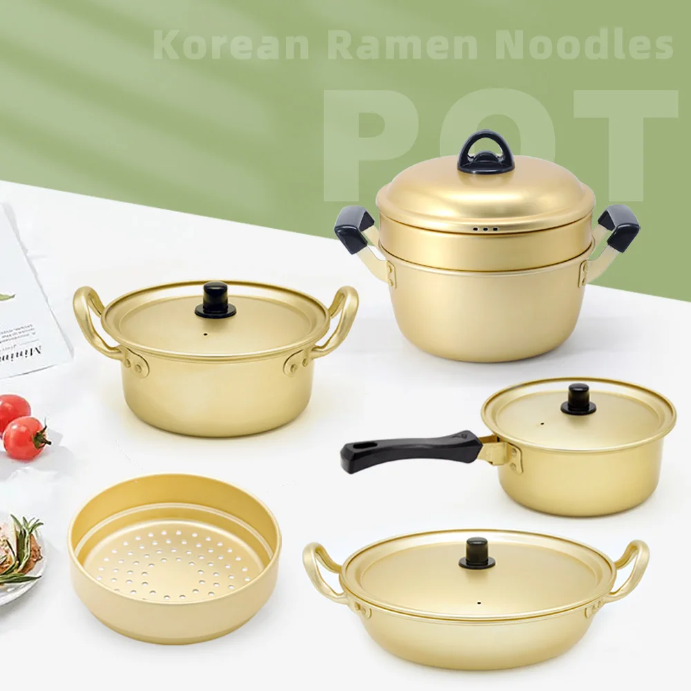 Korean Style Ramen Noodles gold Pot Aluminum Soup hot Pot Oxidized Coating Noodles Mike Egg Soup Cooking golden Kitchen Cookware