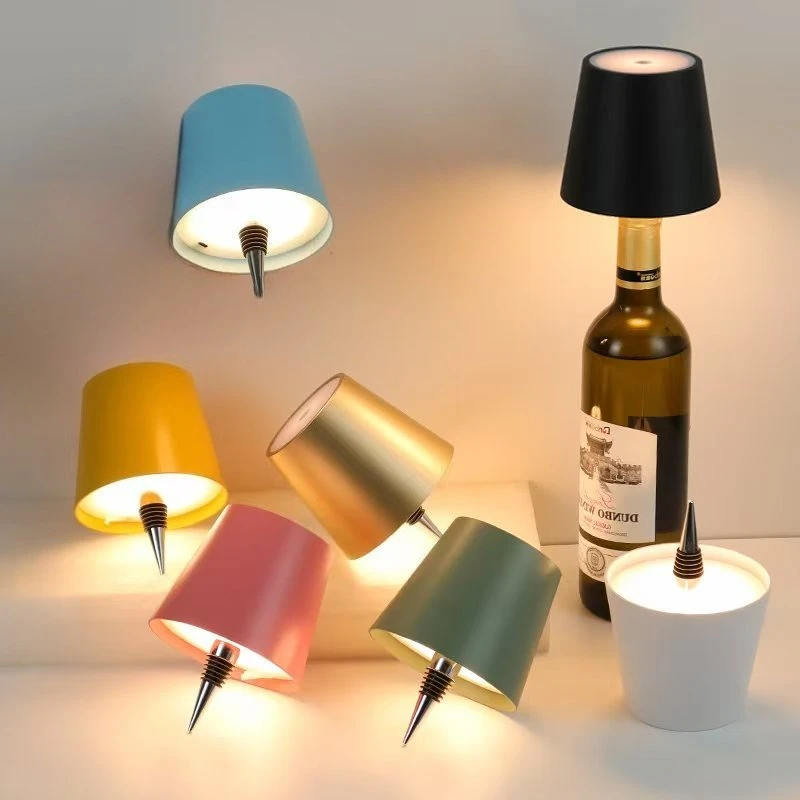 Lâmpada de mesa led bar café atmosfera luz noturna sem fio garrafa de vinho lâmpada tipo-c carregamento controle de toque garrafa de vinho luz escurecimento