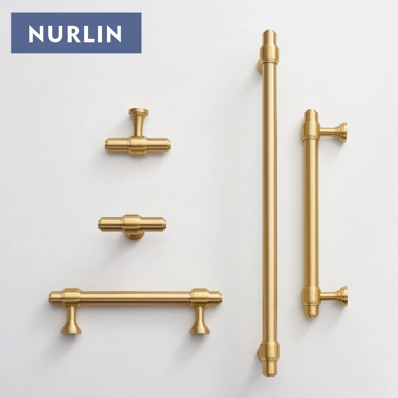 Nurlin Massiver Messing Französischer Stil Luxus Küchenschrank-Knöpfe Kleiderschrank Schublade Türgriffe T-Form