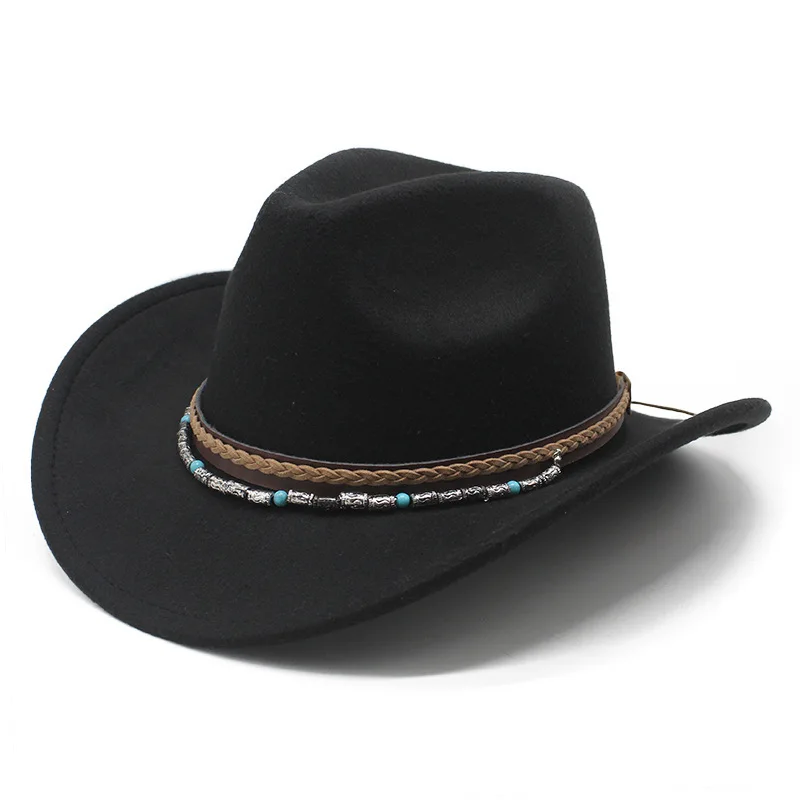 Western Cowboy Curly Top Hat, New Woolen Robe For Men Women, Autumn And Winter Collection, Ethnic Style British Jazz Hat