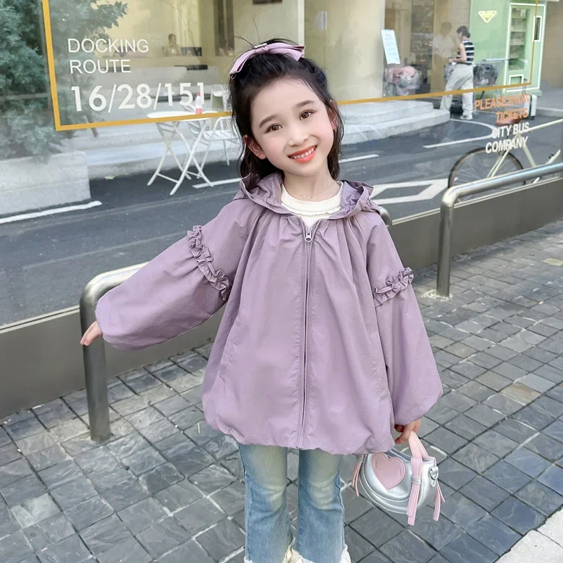 Girls Coat Autumn Trench Coat 2024 New Style Children Korean Style Baby Girls Autumn Lace Storm Jacket Cardigan Clothes