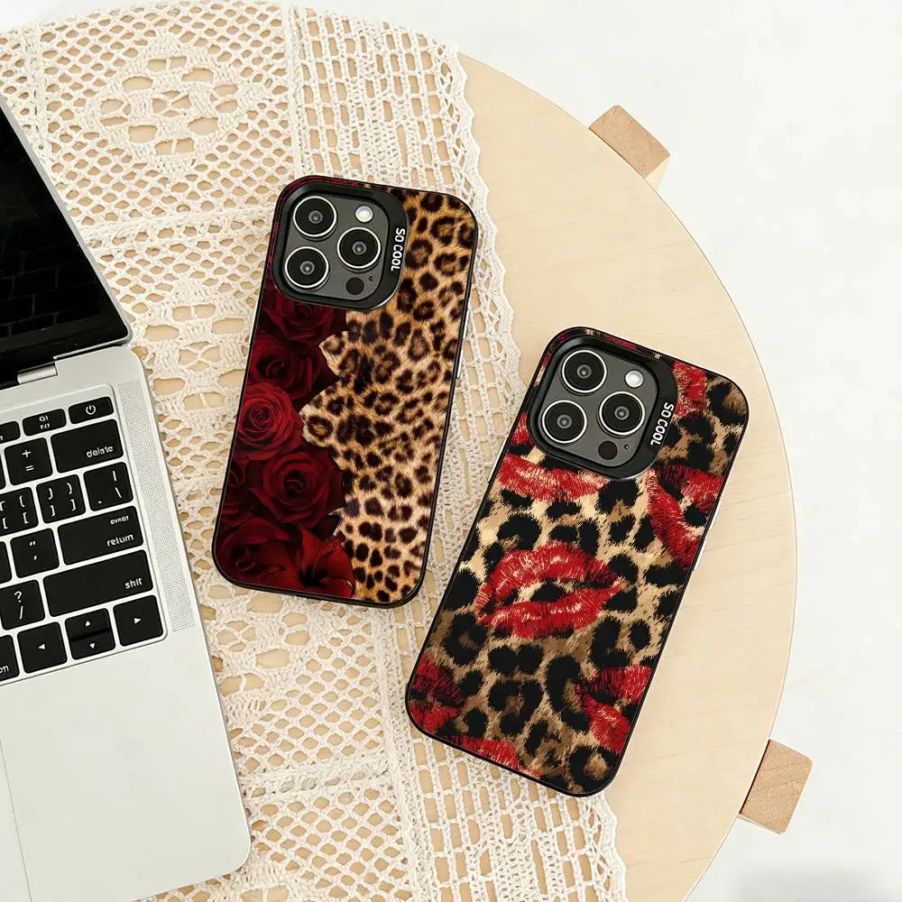 

Leopard Print for Baddies Phone Case For iPhone 17,16,15,14,13,12,11 Plus,Pro Max,XS,Colored silver phone case