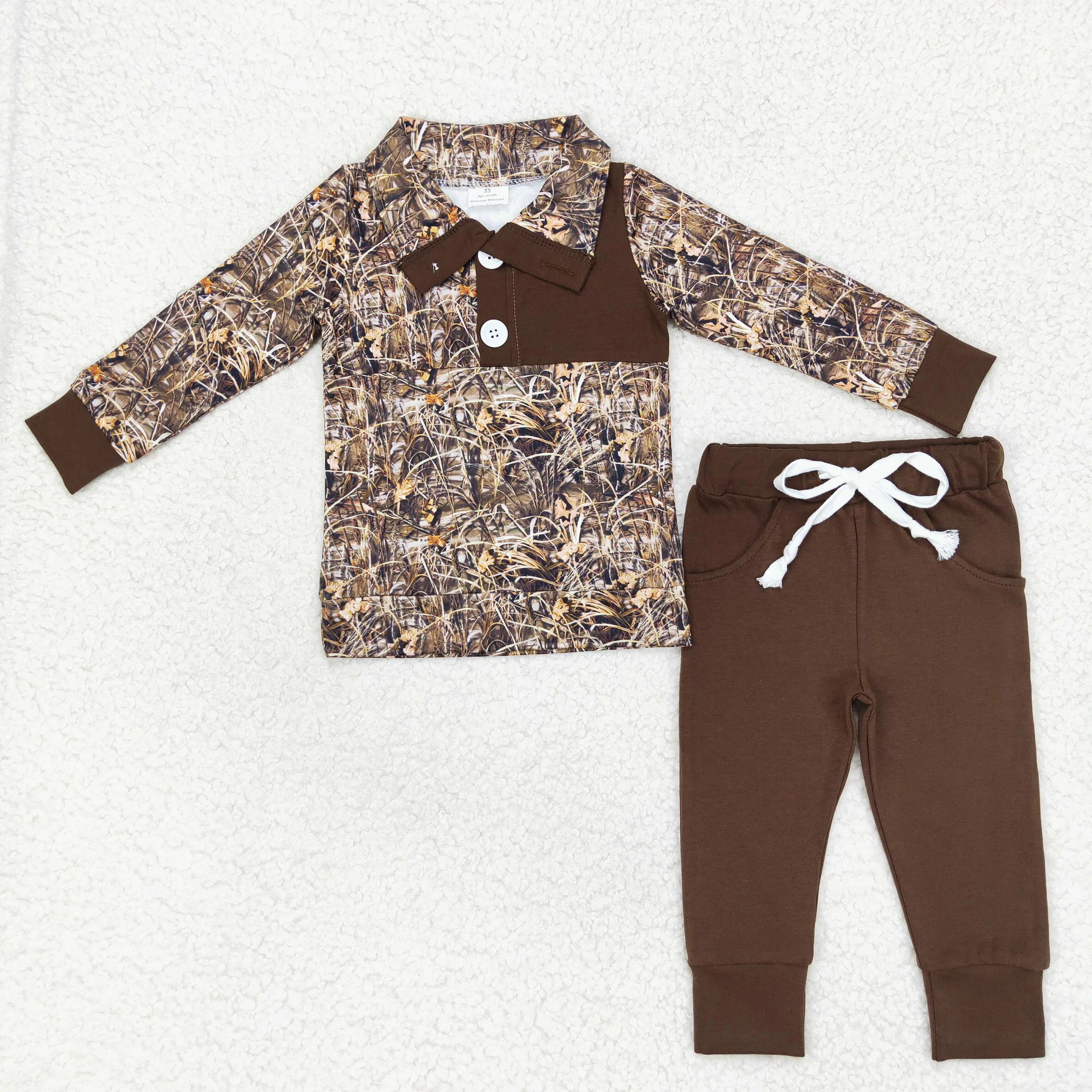 Wholesale Toddler Baby Boy Duck Hunting Clothing Kids Long Sleeves Zipper Pullover Shirt Children Pocket Cotton Green Pants Sets image 5