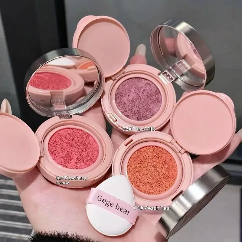 Gege bear 3.5g Matte Cream-Textured Cushion Blush With Puff, Powder-free, Smooth Application, Create Flawless Daily Makeup