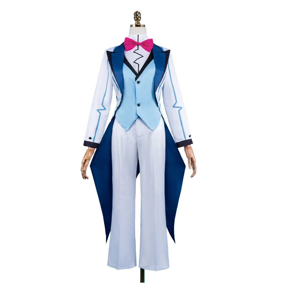 Hazbin Hotel Season2 Cosplay Vox White Suit Tuxedo Vincent Whittman Costume Full Set with Hair Accessory Necklace - view 5