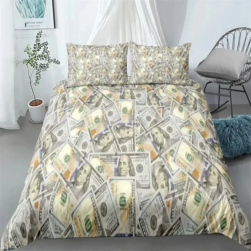 3D Printed Dollar Bills  Bedding Set,Duvet Cover Comforter Bed Set Quilt Cover Pillowcase,King Queen Twin Size Boys Girls Adults