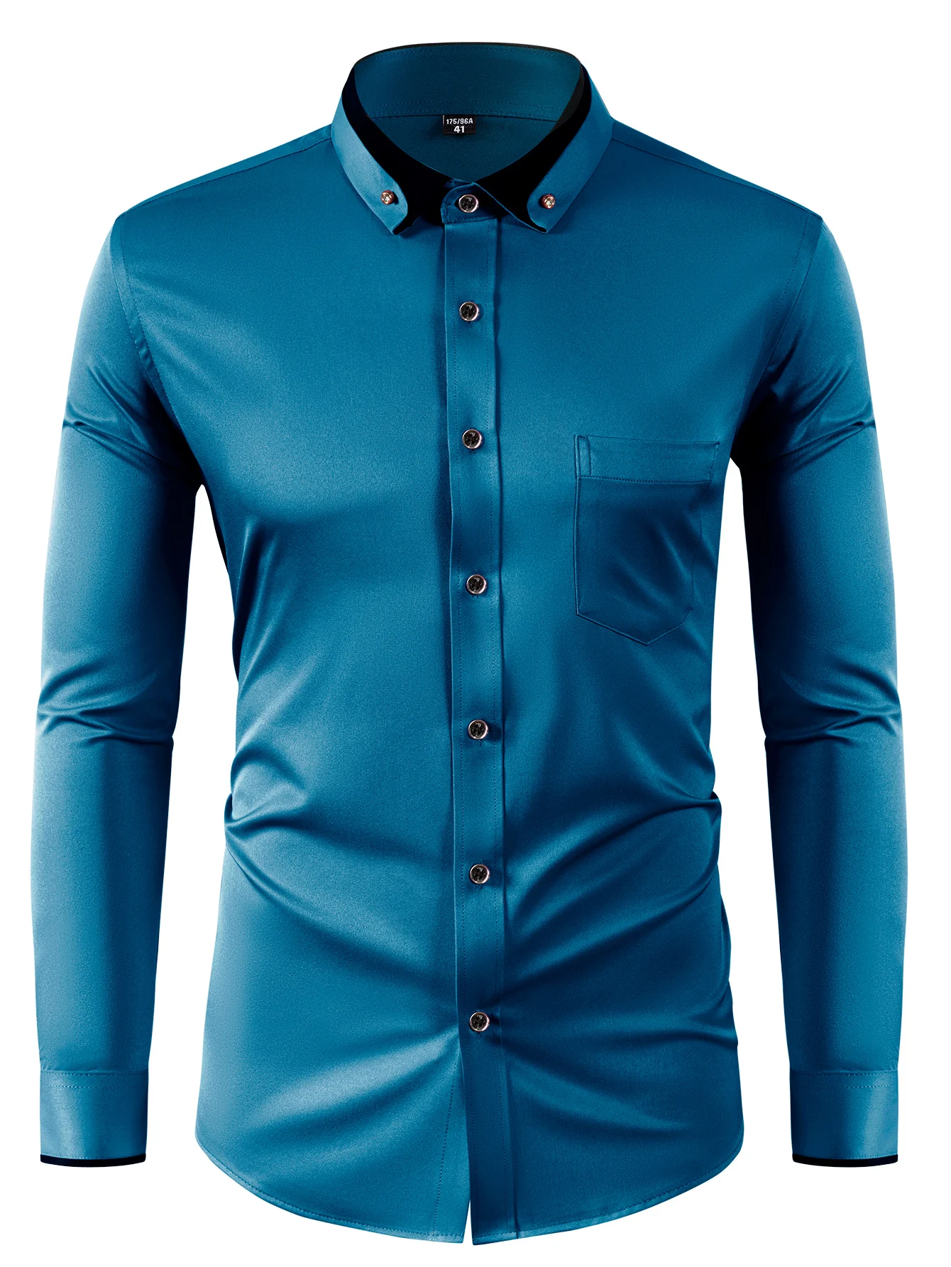 

Men's 4-Way Stretch Shirt, Rhinestone Button Lapel Long Sleeve, Wrinkle-Resistant Business Casual Formal High-End Men's Top