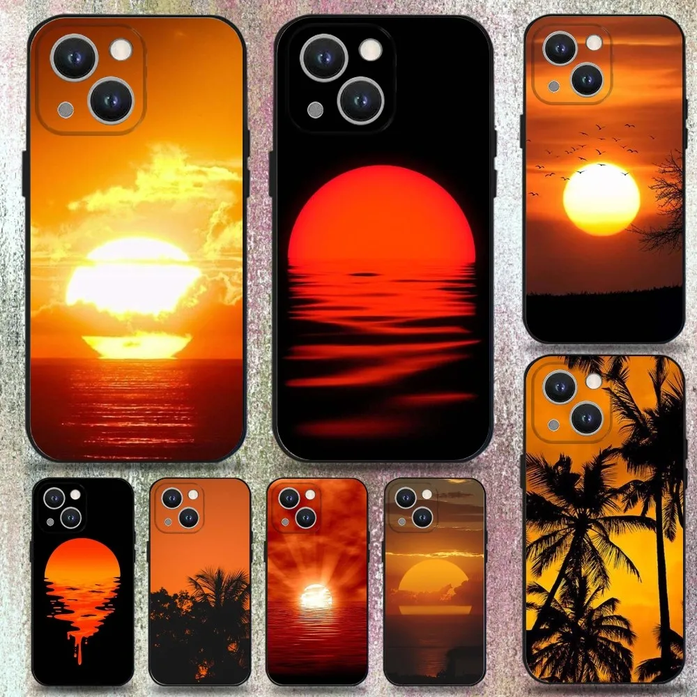 

Sunset Silicone Phone Case For iPhone 16,15,14,13,12,11 Plus,Pro Max,XS,X,XR,SE,Mini,8,7,Soft Silicone Black Cover