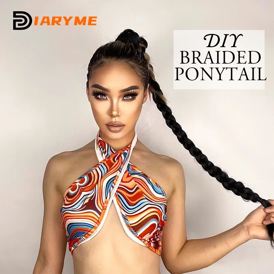 30inch Extra Long Braided Ponytail Synthetic Boxing Braids Ponytail Hair Extensions false tail for women Natural Black Brown Wig