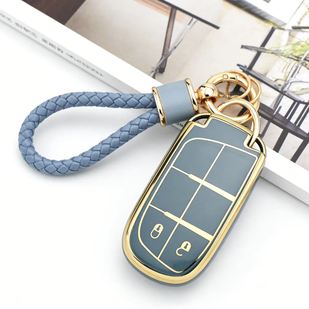 Car Key Cover for Jeep Wrangler Renegade Compass Grand Cherokee Chrysler 300C Dodge 2 Buttons TPU Full Protection Case Key Chain