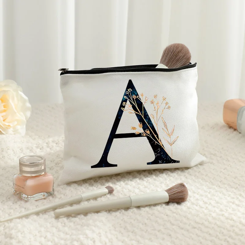 26 حرف زهرة حقيبة مستحضرات تجميل مطبوعة وصيفه الشرف هدية الزفاف التخرج هدية عيد المعلم حقيبة التخزين السفر العطور حقيبة جانبية #5