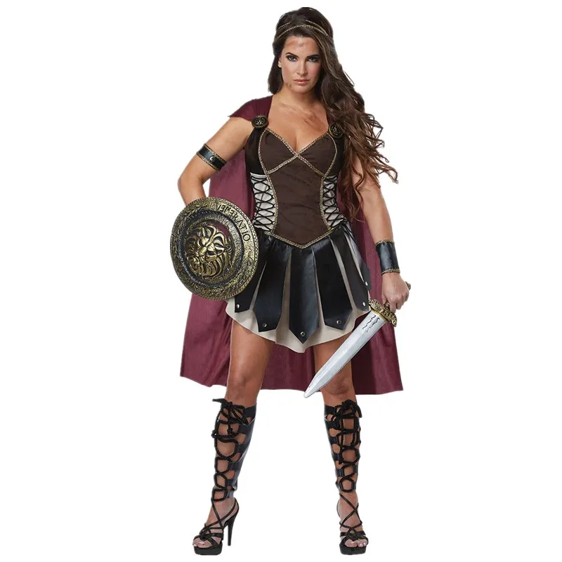 

Women Medieval Rome Zina Warrior Princess Costume Halloween Carnival Party Cosplay Roman Sparta Gladiator Dress