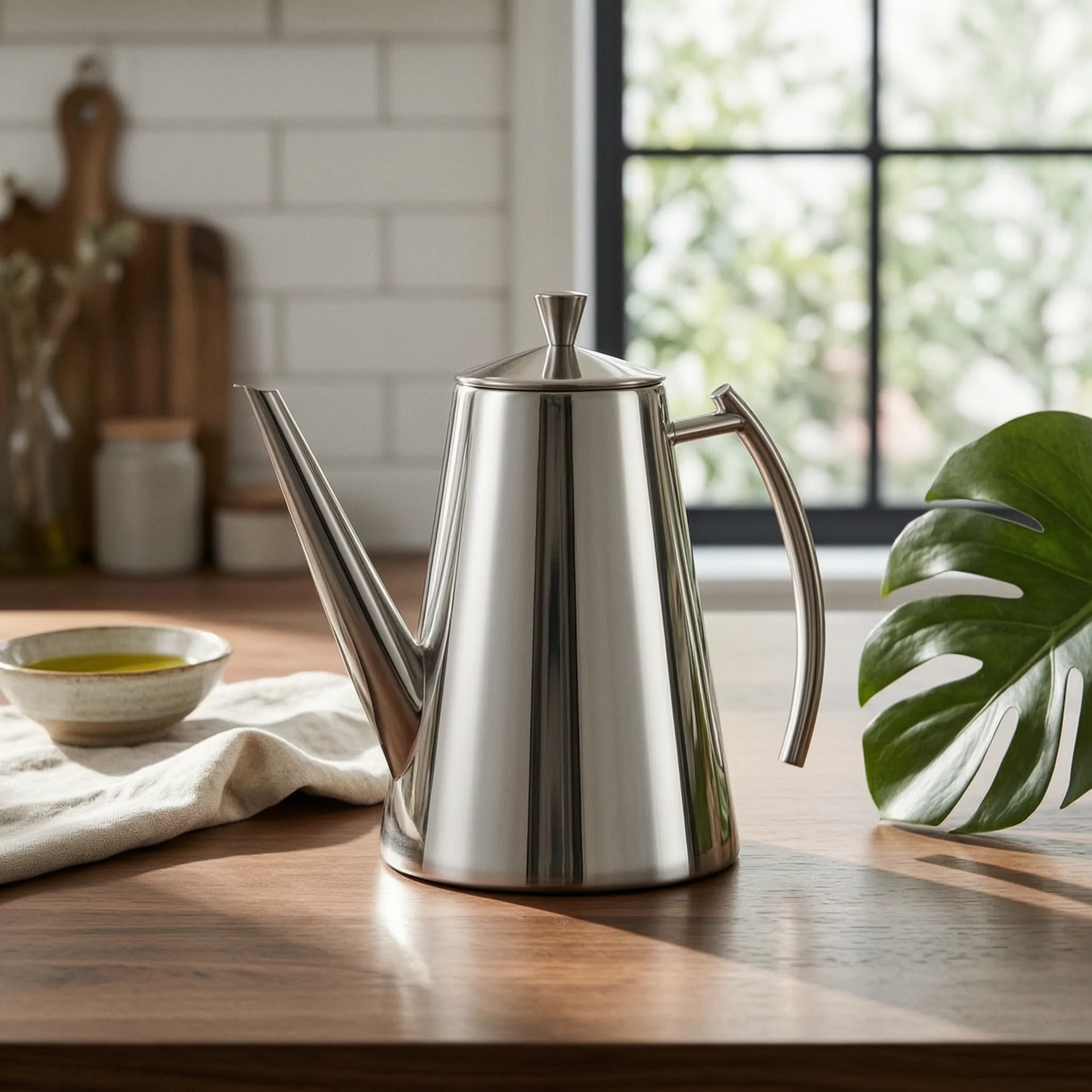 Olive Oil Dispenser Stainless Steel Oil Pot with Spout Cruet Polished Container Leakproof for Home Cooks, Cooking, Kitchen