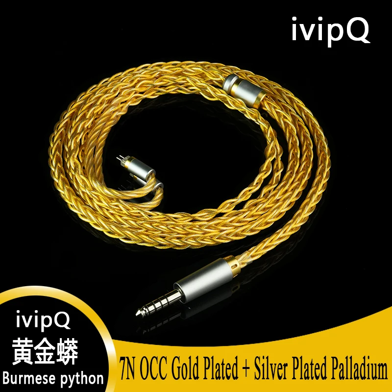 IvipQ-Burmese Python 7N OCC Gold Plated+Silver Plated Palladium Earphone Upgrade Cable Rhodium Plated 4.4mm/0.78mm 2Pin AudioWir
