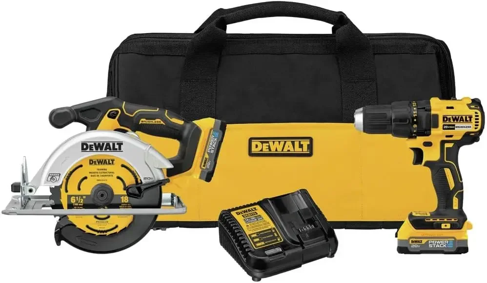 DEWALT 20V MAX* Kit combinato per sega circolare e trapano a batteria senza spazzole con batterie compatte DEWALT POWERSTACK (DCK239E2)