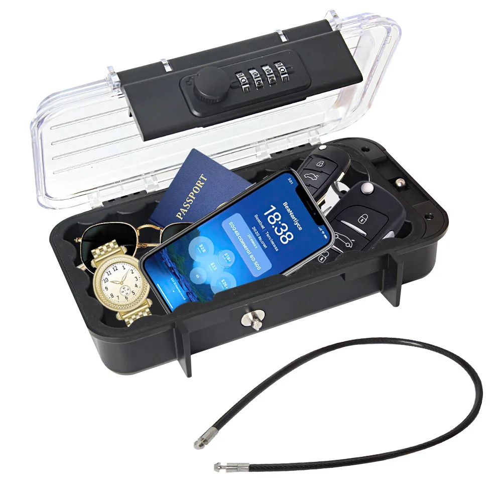 Transparent Waterproof Password Box Portable Travel Safe Box Mobile Phone Key Security Storage Box with Removable Cable Handle