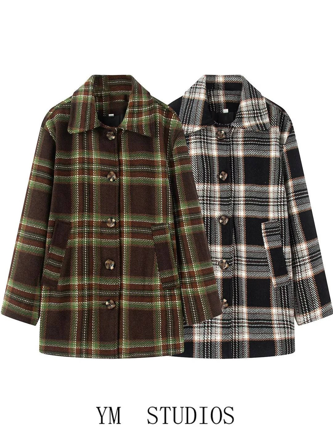 

Женское шерстяное пальто в британском винтажном стиле в клетку, свободного кроя, средней длины, для повседневной носки, весенний сезон, с длинными рукавами, на пуговицах