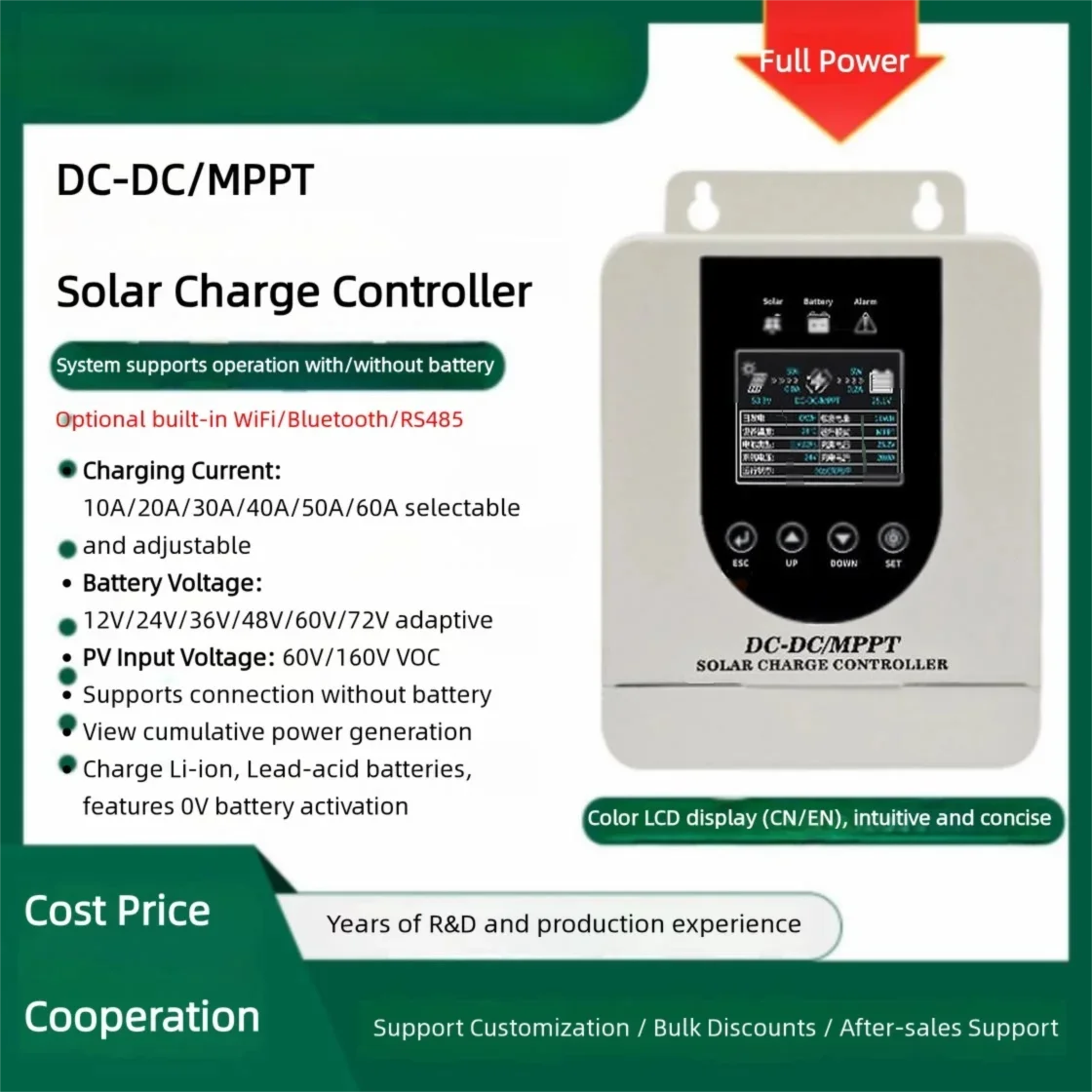 New MPPT Solar Charge Controller 12V-72V 60A Batteryless DC-DC Self-Powered PV Direct Load Driver for Water Pump Fan