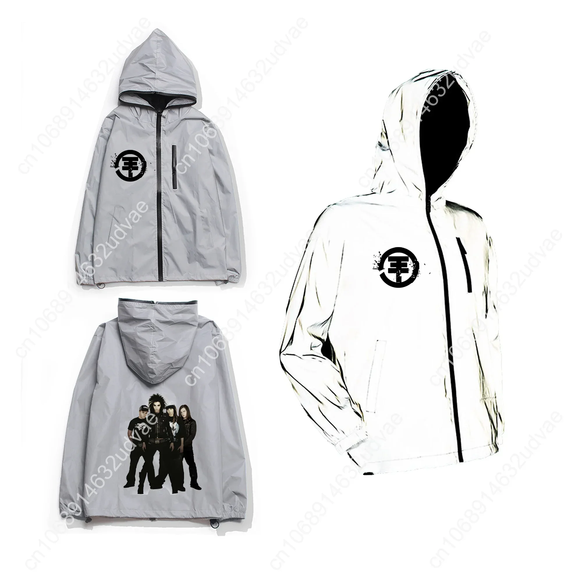 Tokio Hotel Rock Band Reflective Jacket Mens Womens Coat Hooded Windbreaker Run Pocket Jackets Hiking Zipper Customized Hoodie