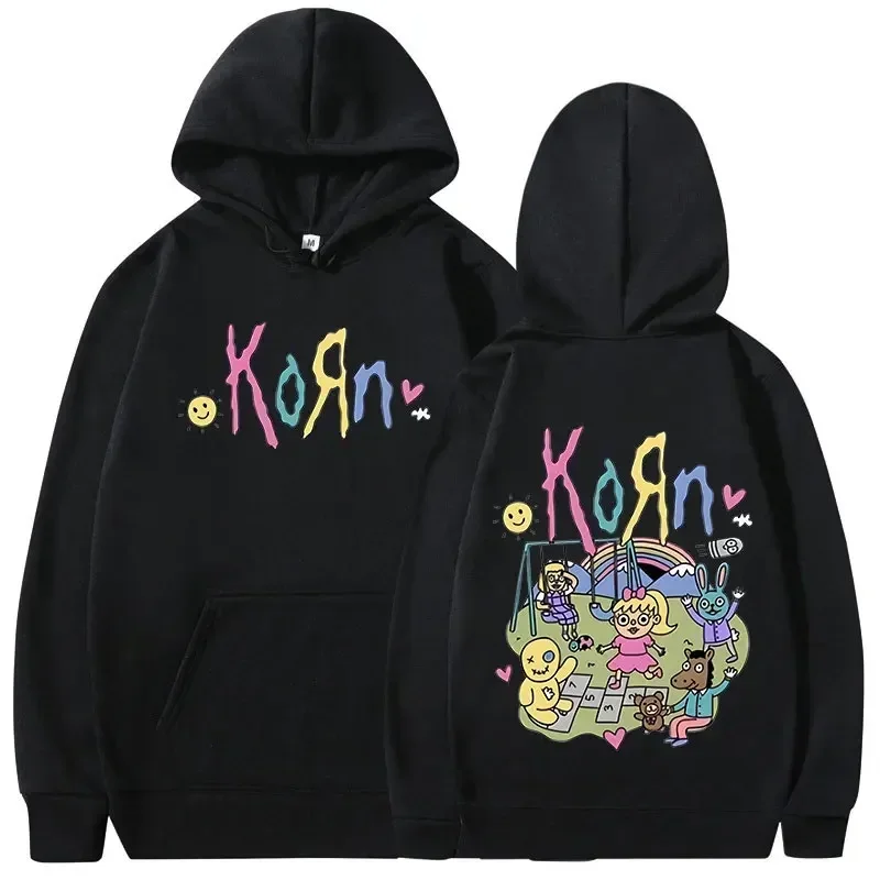 Men's Women's Vintage Metal Gothic Sweatshirt Streetwear Long Sleeve Hoodies Korn Cartoon Rock Band Music Album Hoodie