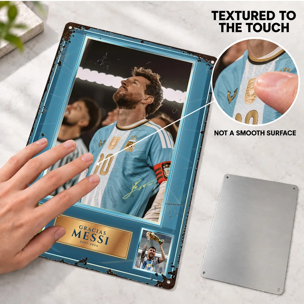 Lionel Messi Commemorative Display Football Textured Metal Poster Personalized Metal Sign Photo Collage Wall Art For Game Room