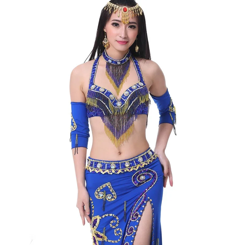 

2022 Women Dancewear Professional Costume Outfit Bra Belt Skirts with Necklace Armwear Oriental Belly Dance Costume