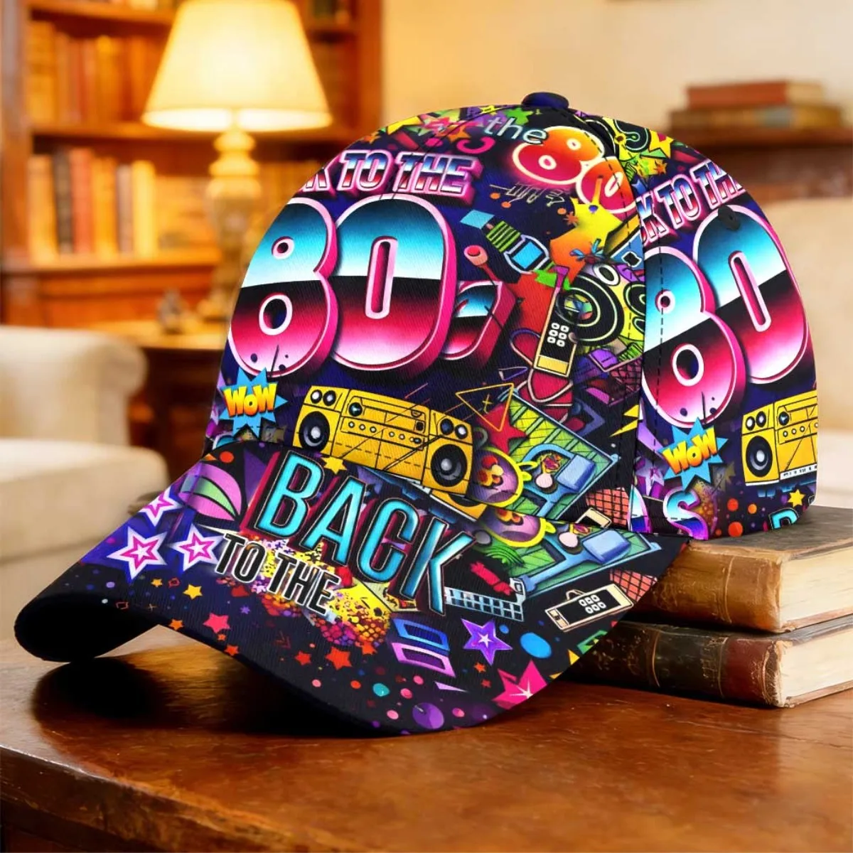 1pc 2D Flat Retro 80s Vibes Pattern Baseball Cap Daily Use Lightweight Breathable Lightweight Mother's Day Gift Patterned Cap