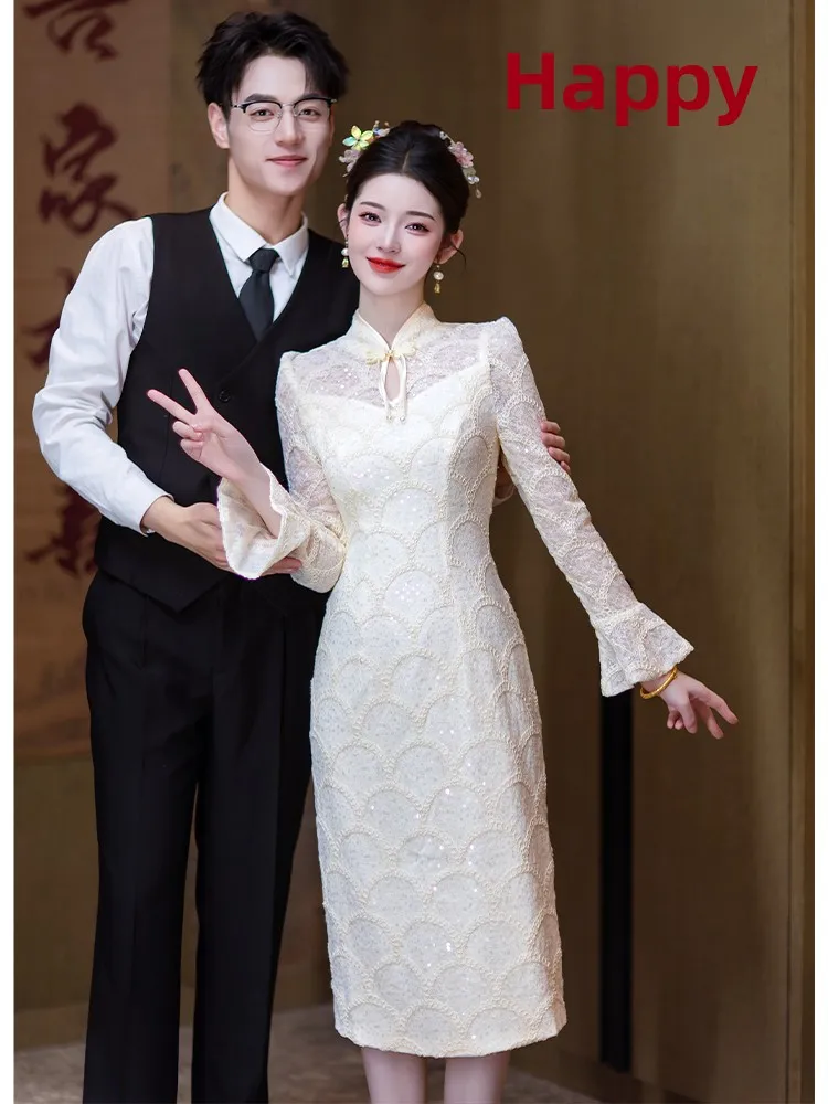 

Champagne Color New Chinese Sle Engagement Wedding Dr Small Size Women Can Wear Daily Morning Robe Bride Toast...