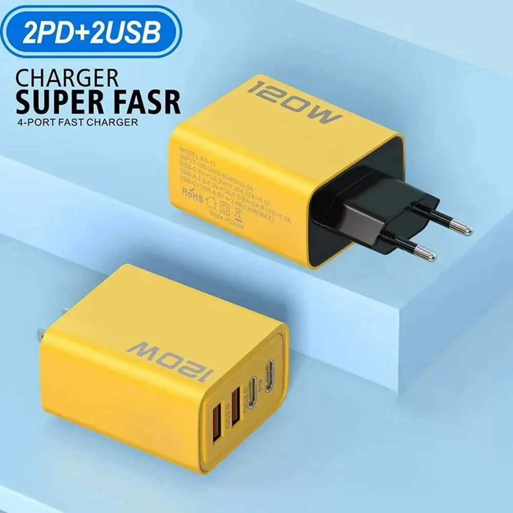 Pengisi Daya Cepat Total 120W Tipe C Adaptor Pengisi Daya USB 3.0 Isi Daya Cepat untuk Pengisi Daya USB iPhone Samsung Xiaomi PD Steker Pengisi Daya Cepat