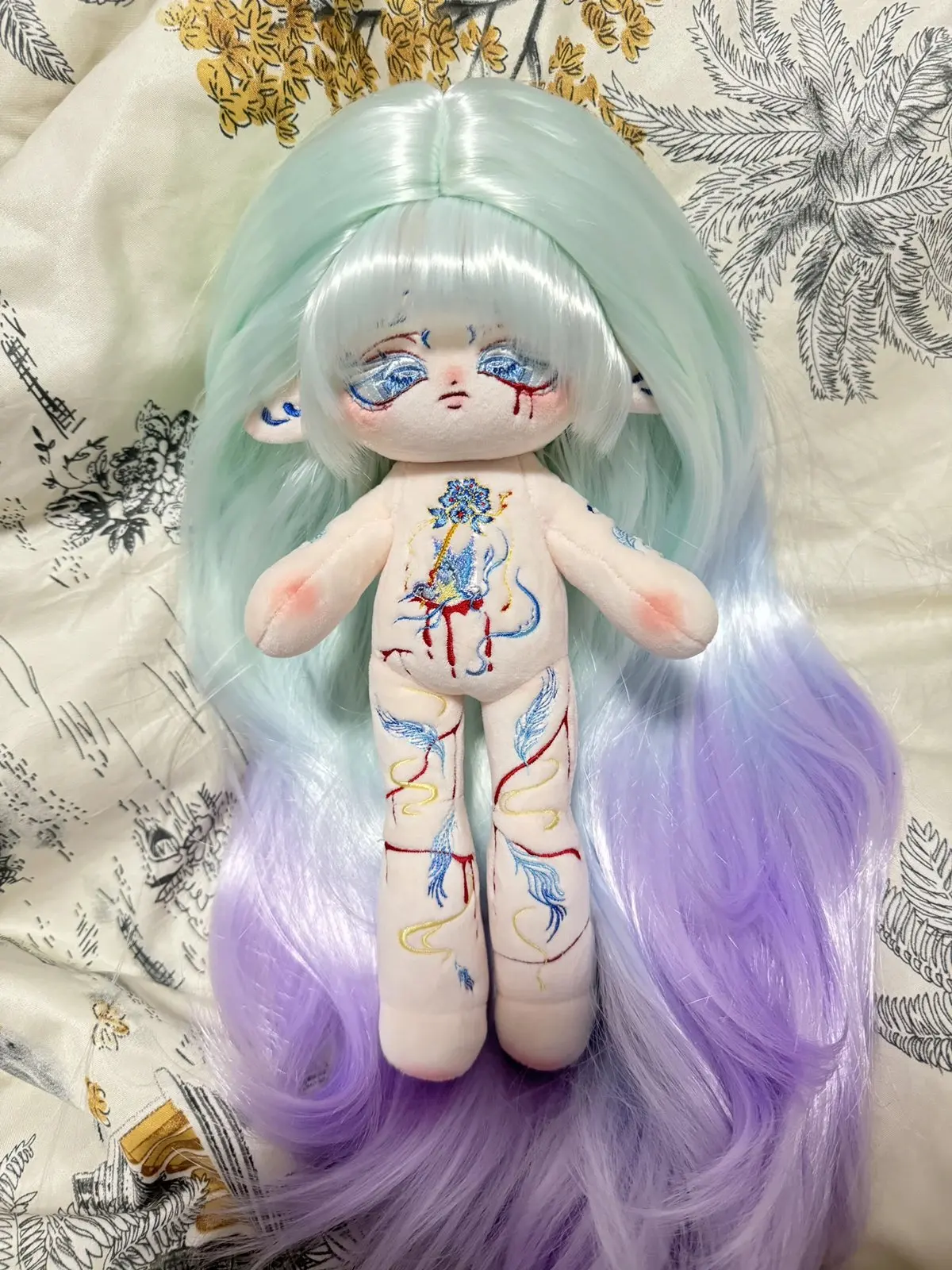 Boneca de algodão de pelúcia para crianças, Anime, Xue Qing, Angel Princess Monster, olhos azuis, peruca de cabelo, peluches de 30cm, presente